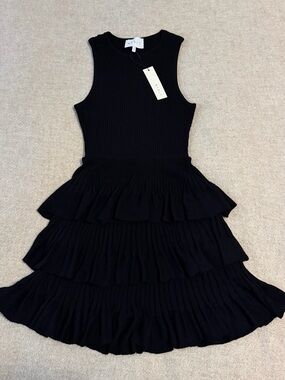 MABLE Sleeveless Tiered Ruffle Knit Dress - Black